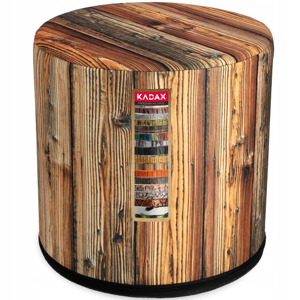 KADAX Sitztruhen "Fasano", Sitzpuff 41cm, runder Sitzhocker, Fußhocker, Holzmuster